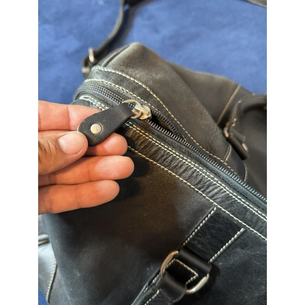 Vtg Roots Canada XL Black Leather Duffel Bag Made in Canada